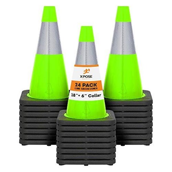 Xpose Safety Traffic Cone, PVC, 18" H, Lime LTC18-6-24-X